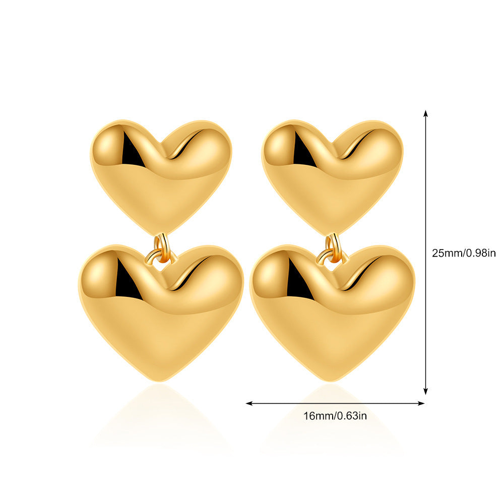 Wholesale  18K Gold Stainless Steel Bump Love Earrings Retro Heart-shaped Earrings