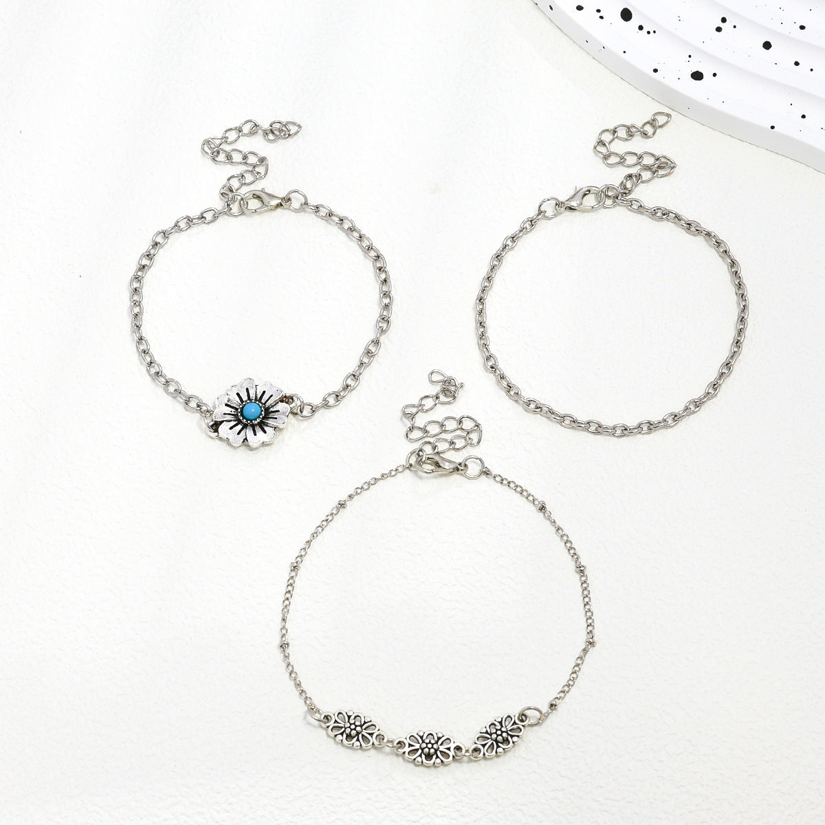 Wholesale Bohemian Turquoise Carved Hollow Flower Bracelet 3-Piece Set