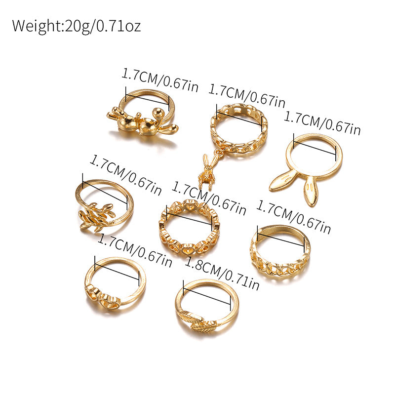 Wholesale  cute rabbit ear ring 8 pieces suit
