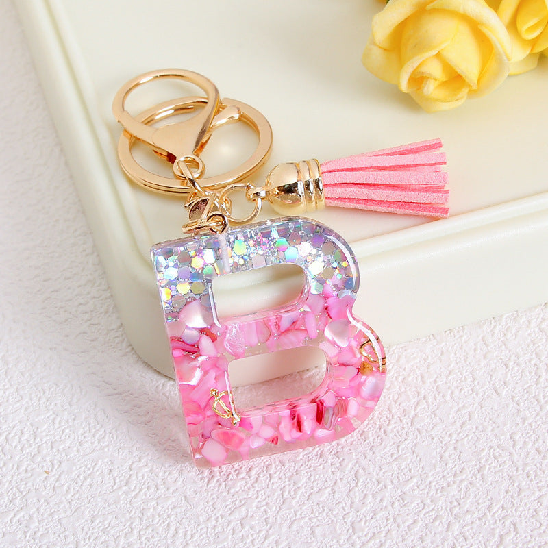 Wholesale Glitter 26 English Letter Tassel Keychain