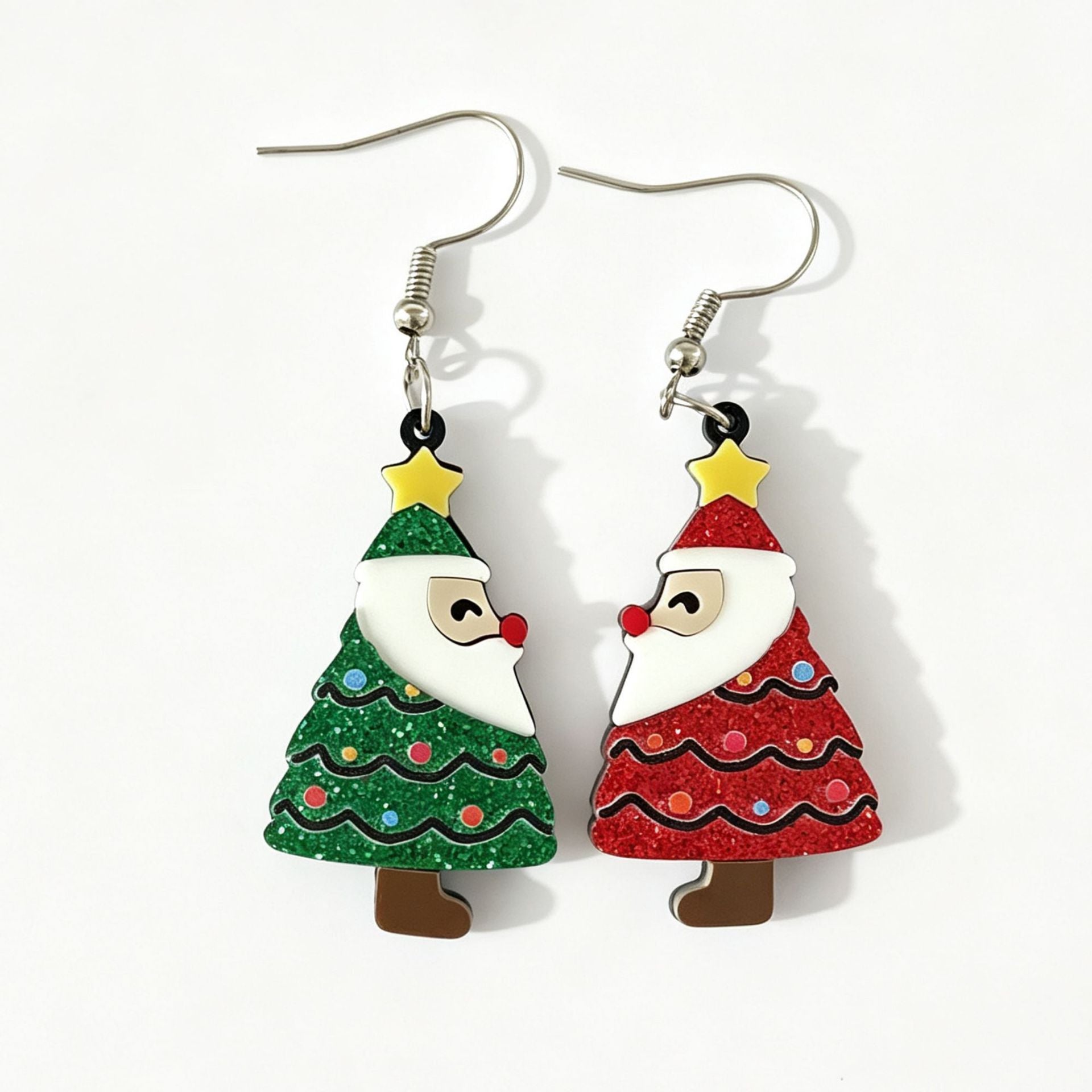 Wholesale Christmas  Tree Acrylic Earrings Double Layer Glitter Fun Design Festive Party Fashion Accessory Holiday Gift