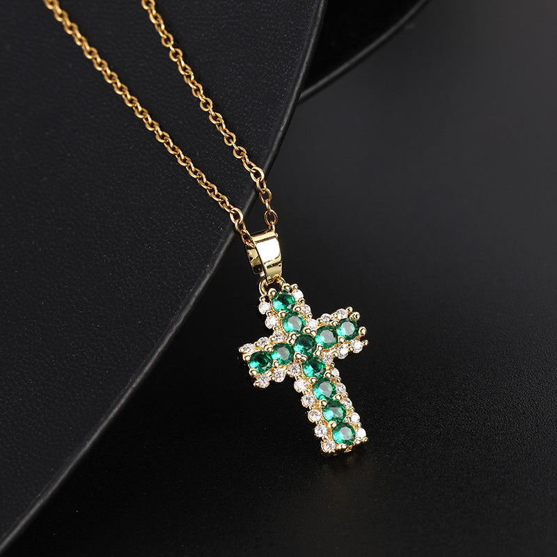 Wholesale Retro Punk Gold Plated Rhinestone Cross Necklace For Women Fashion Accessory Gift