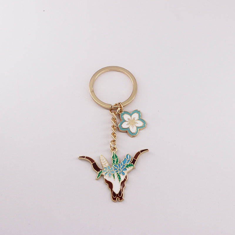 Wholesale Western Style Bull Head Wreath Alloy Keychain ACC-KC-QiChen003