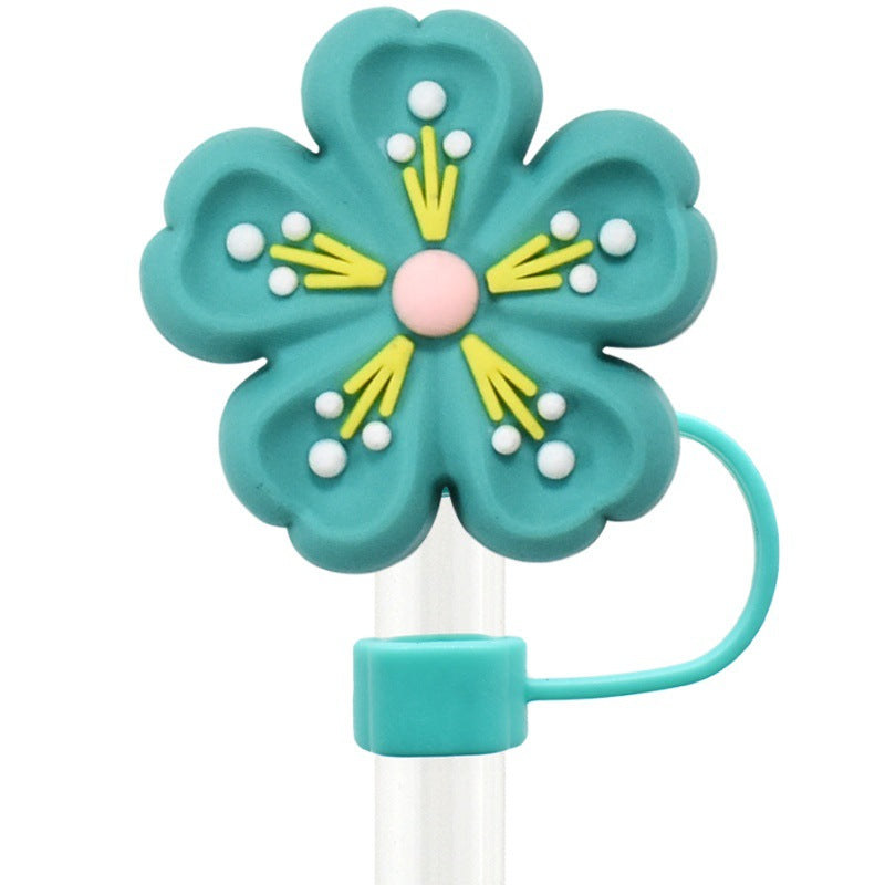 Wholesale   Random 100pcs three-dimensional flower 10mm PVC Soft Straw Tube Cap