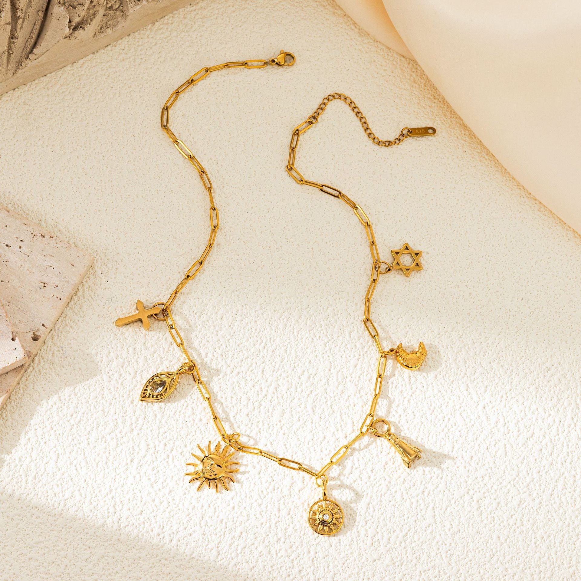 Wholesale Stainless Steel Star and Moon Pendant Cross Necklace