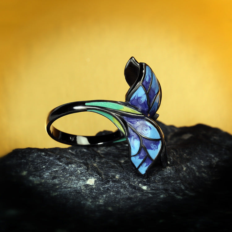 Wholesale  enamel ring necklace set butterfly flower Diamond women's jewelry