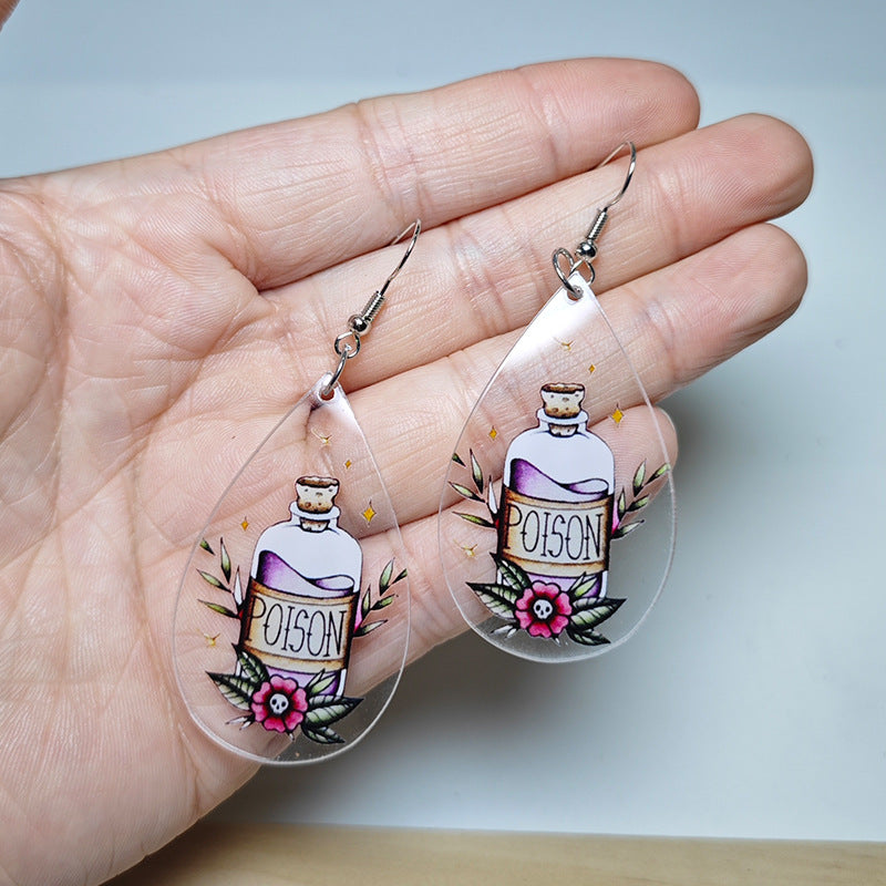 Wholesale Heart Water Drop Poison Bottle Earrings