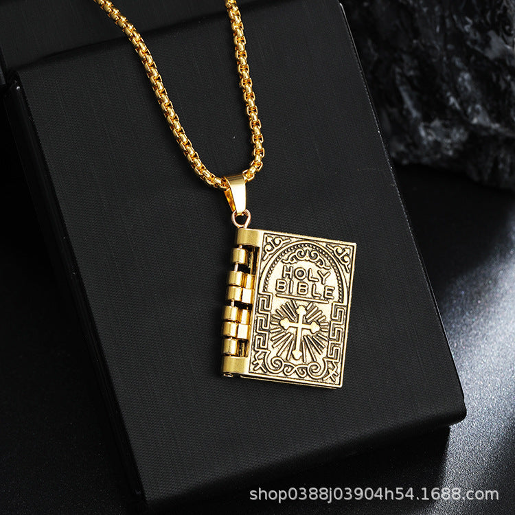 Wholesale Titanium Steel  vintage gurus pendant  creative personality fashion religious books necklace