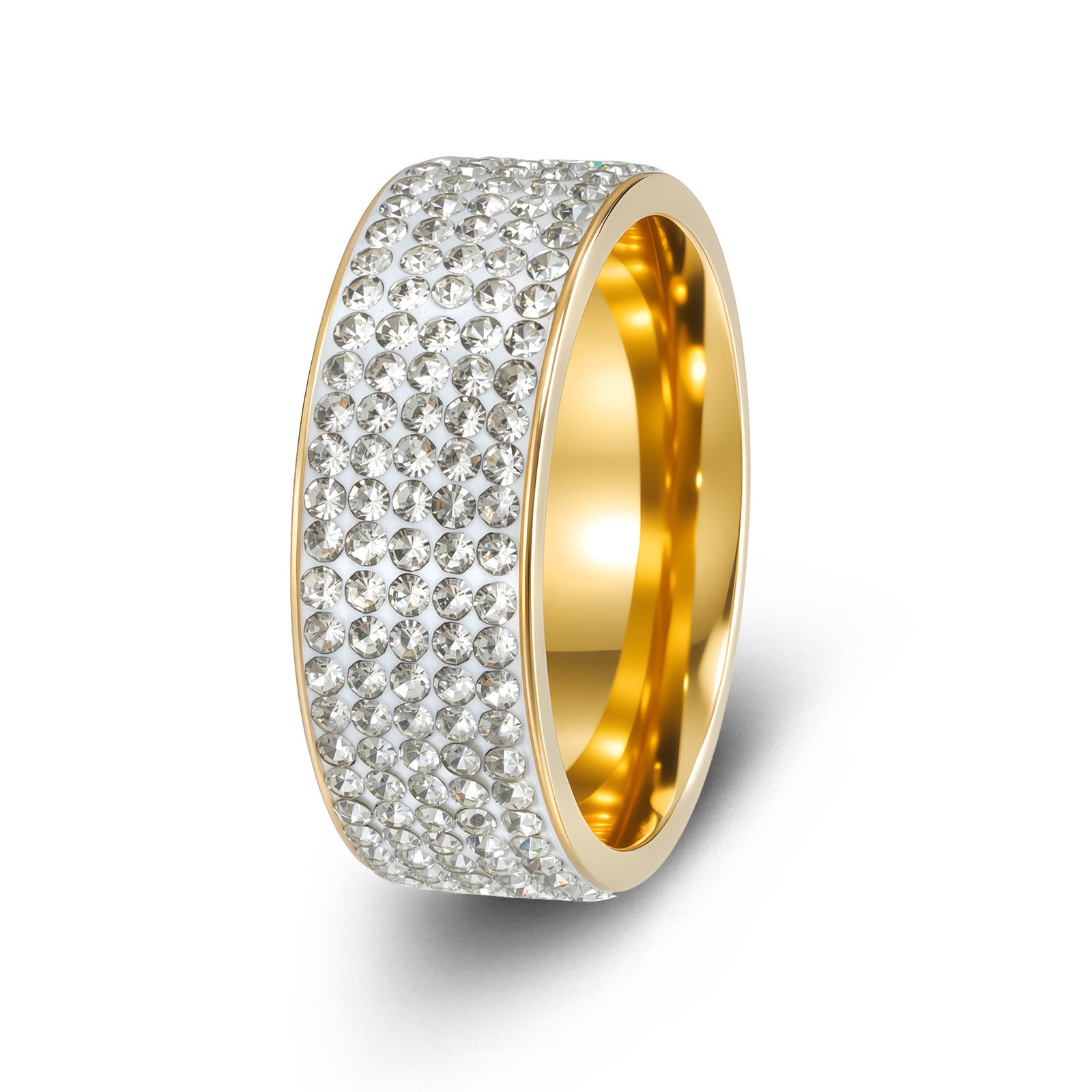 Wholesale European Style Stainless Steel Electroplated Five-Row Ring for Women - Fashion Jewelry Accessory