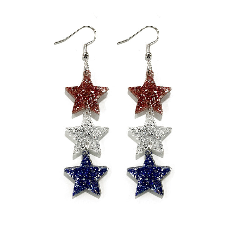 Wholesale American Independence Day Love Five-pointed Earrings