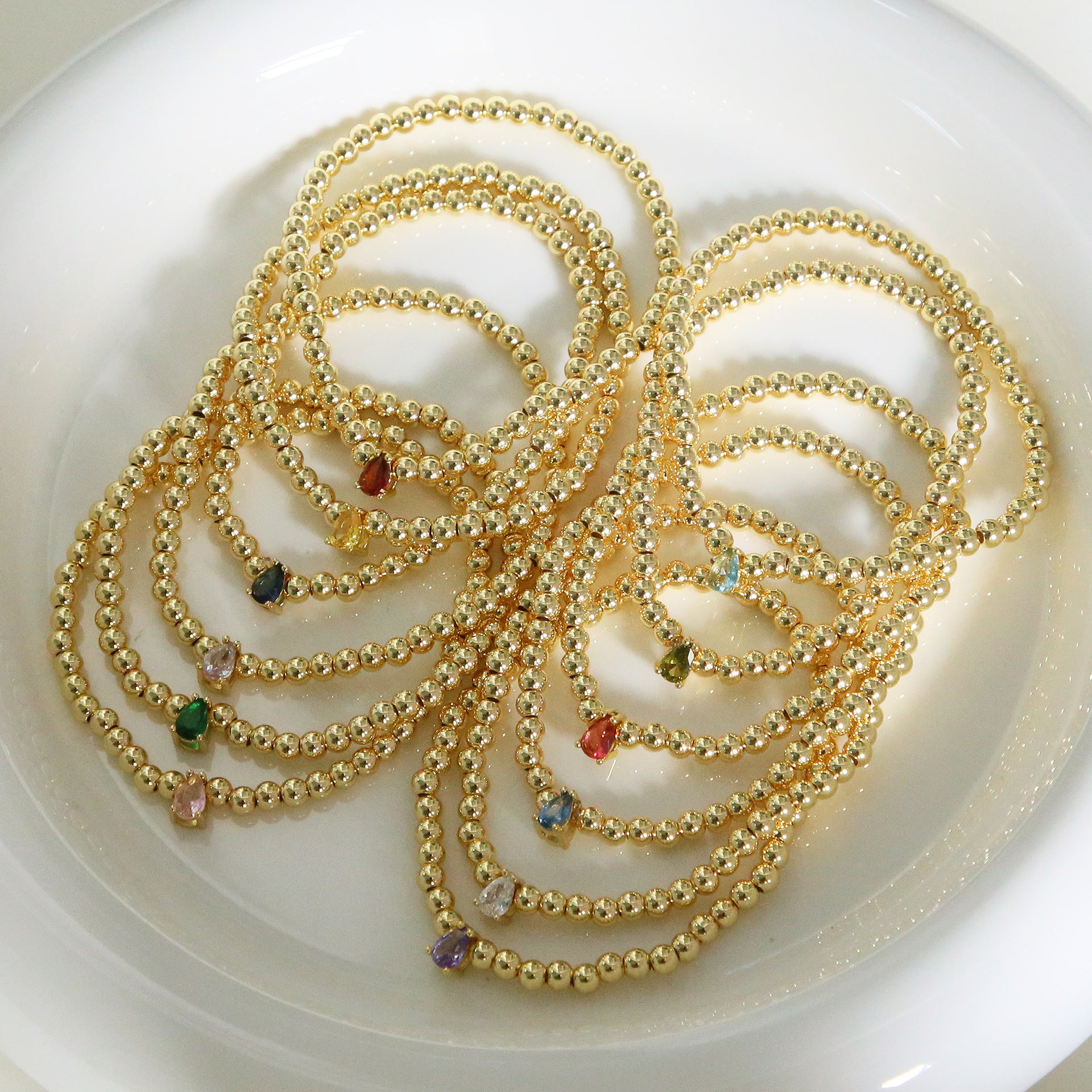 Wholesale  18k gold twelve birthstone December stone color water droplets zircon beaded  bracelet
