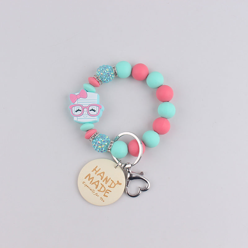 Wholesale Mother' s Day Handmade Smiley-Face Wooden Tag  Keychain
