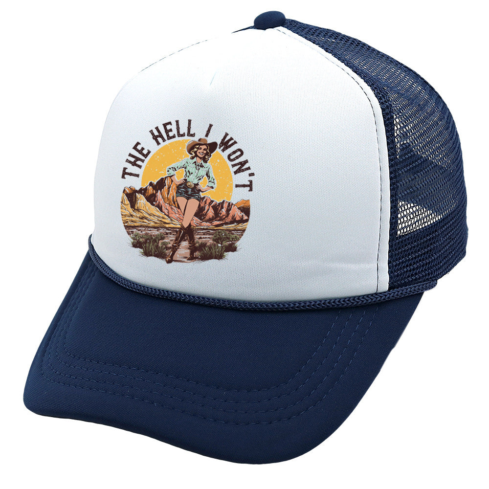 Wholesale Trucker Hat Western Style Cowboy Baseball Cap Printed Mesh Cap ACC-HT-HaiPu013