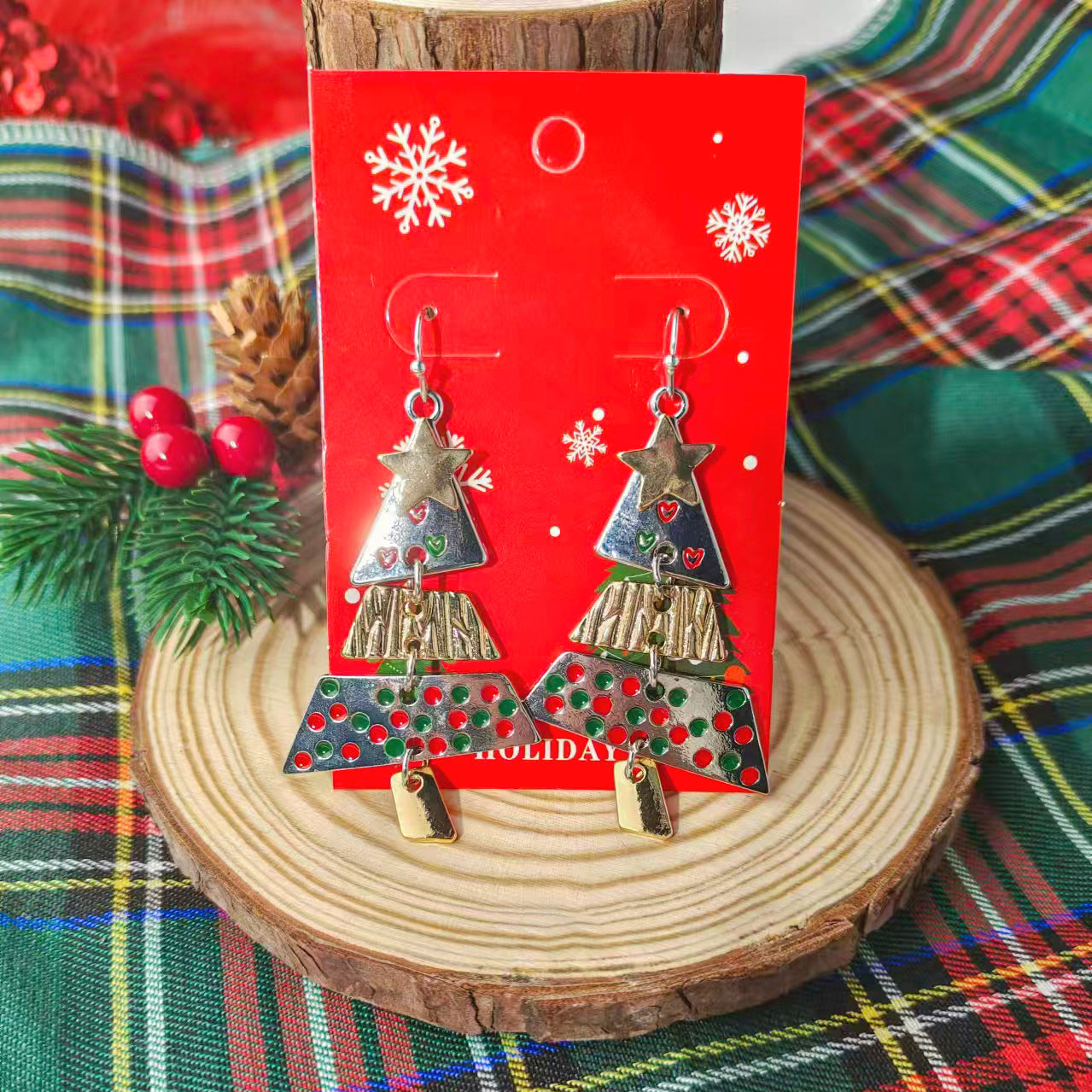 Wholesale Metal Christmas Tree Earrings