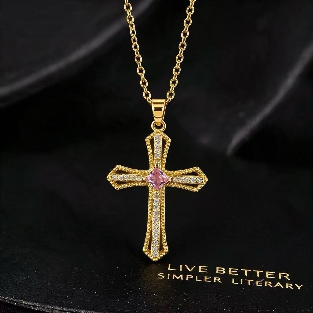 Wholesale Copper Zircon Cross Pendant Necklace Trendy Fashion Jewelry Accessory For Everyday Gift And Boutique Resale