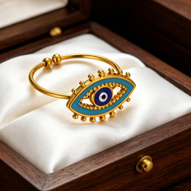 Wholesale Fashion Evil Eye Open Ring Adjustable Stainless Steel Turkish Blue Eye Jewelry Accessory