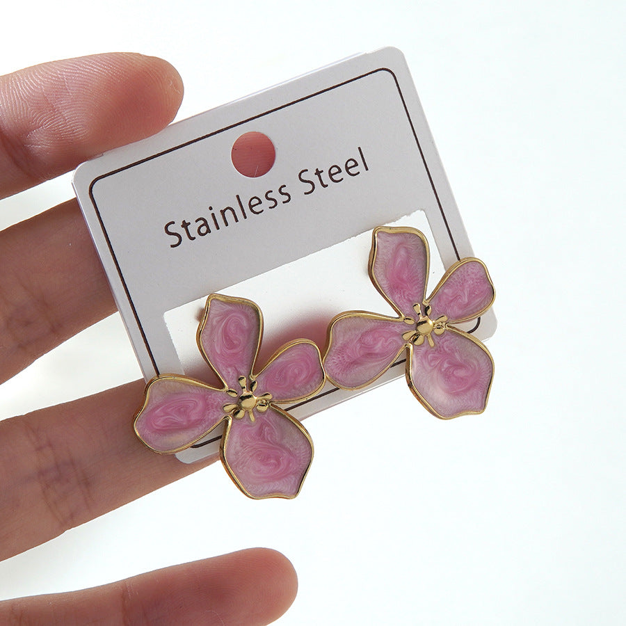 Wholesale Stainless Steel Oil-Drip Earrings,  Petal Flower Butterfly Design,  Stylish Fashion Accessory for Party Wear
