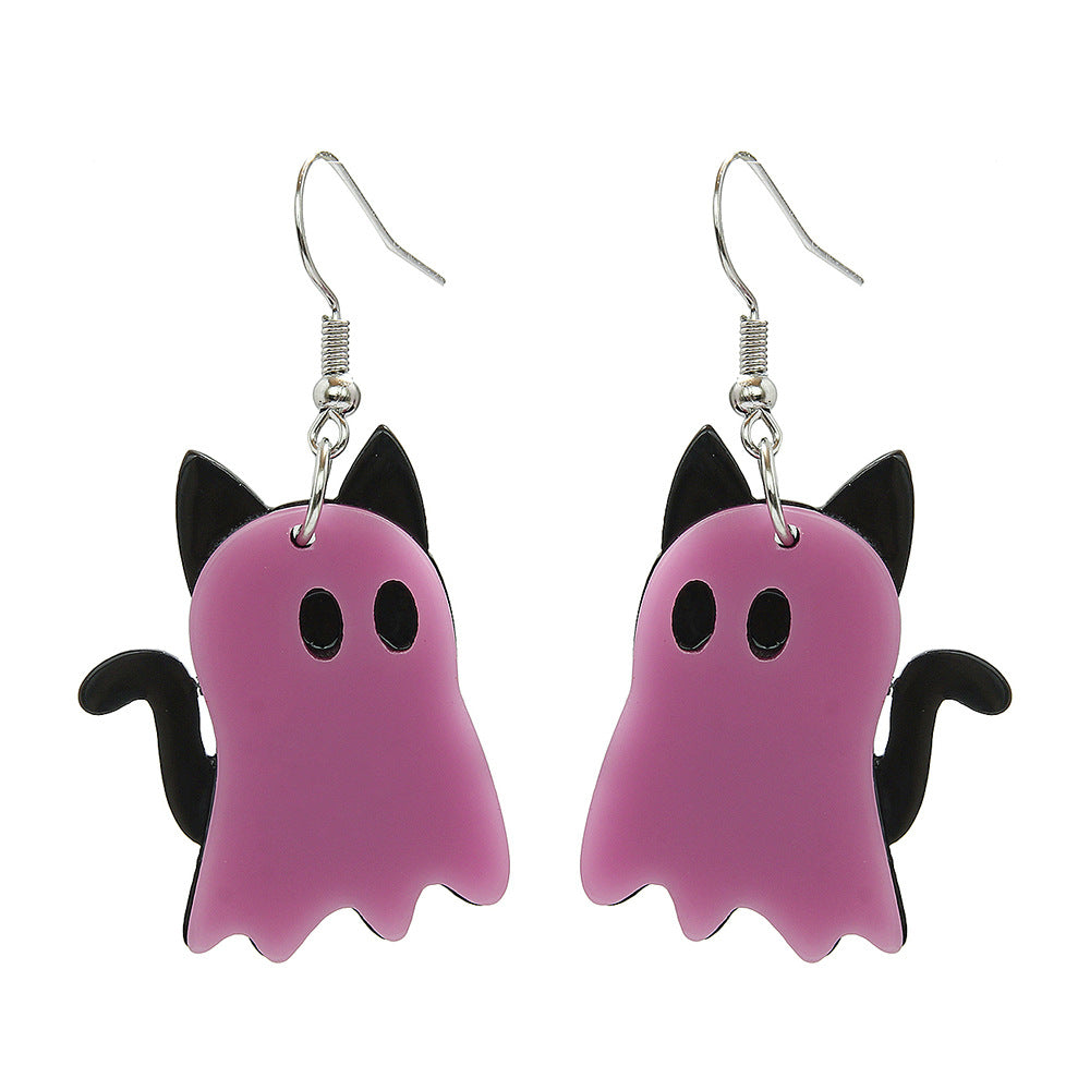 Wholesale  Acrylic Orange Purple Ghost Cat Earrings