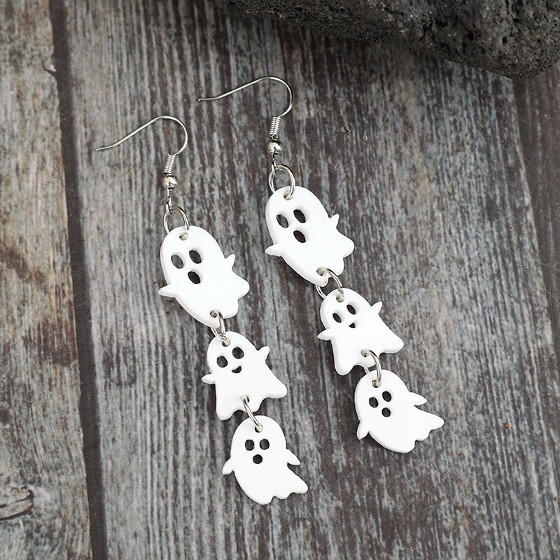 Wholesale  White Ghost Triple ing Pendant Acrylic Halloween Earrings