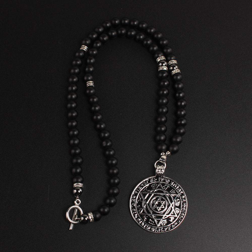 Wholesale  Natural Stone Black Frosted Agate Six-Pointed Star Pendant  Necklace