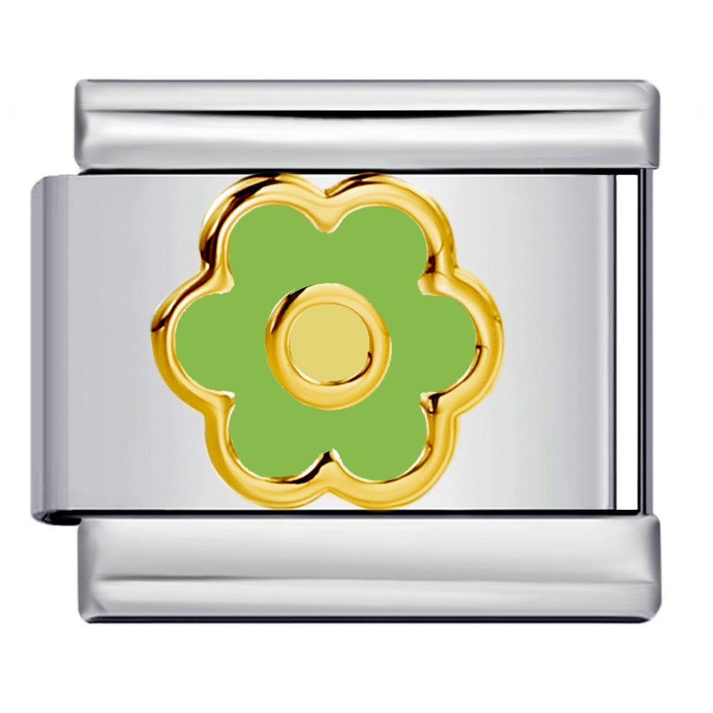 Wholesale Italian Charm Bracelet 9mm DIY Splicing Colored Oil-Drip Petals Stainless Steel Composable Bracelet