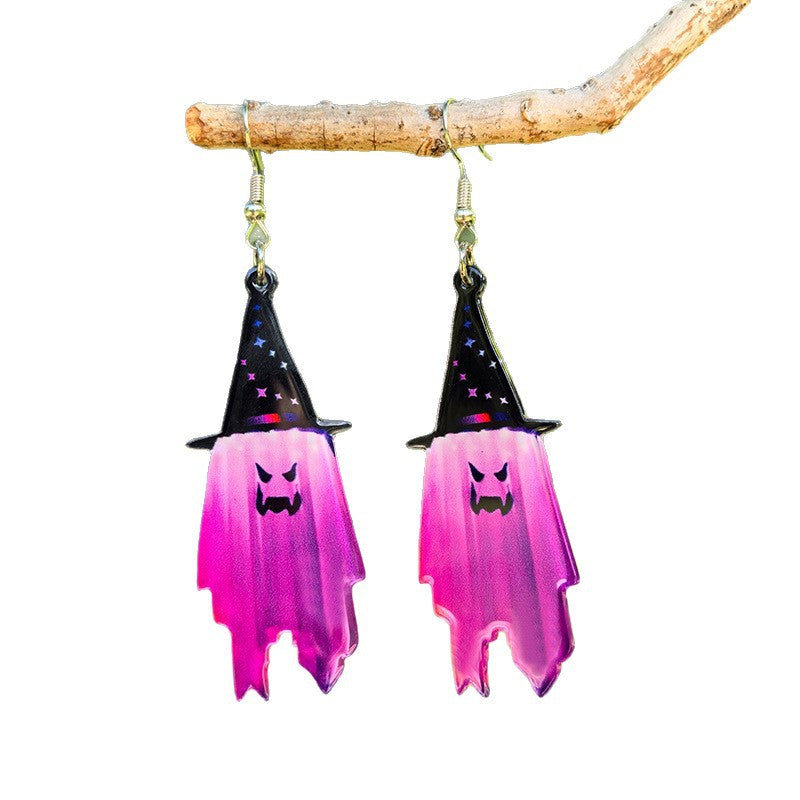 Wholesale Halloween Ghost Wizard Hat Acrylic Pendant Earrings