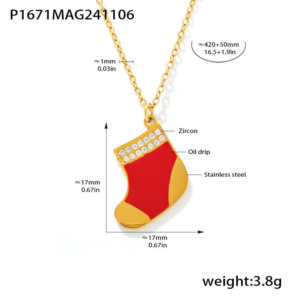 Wholesale Stainless steel 18K gold-plated Christmas enamel zircon necklace earring set