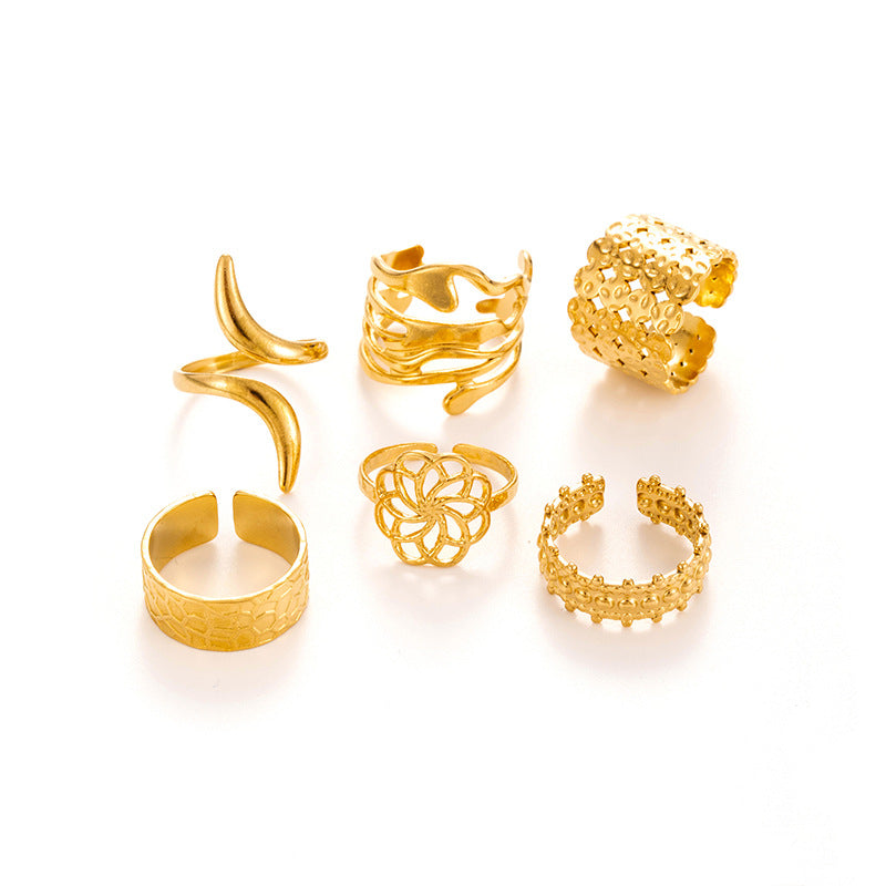 Wholesale Titanium steel stainless steel geometric flowers  opening adjustable ring