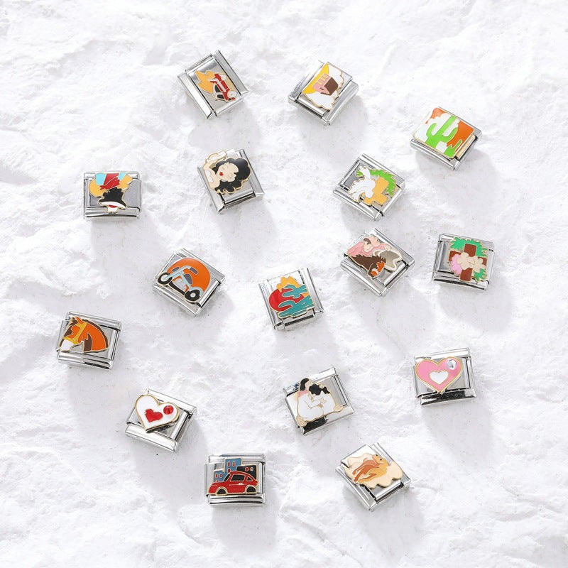 Wholesale Italian Charm Bracelet 9mm DIY Splicing Cute Cartoon Titanium Steel  Composable Bracelet