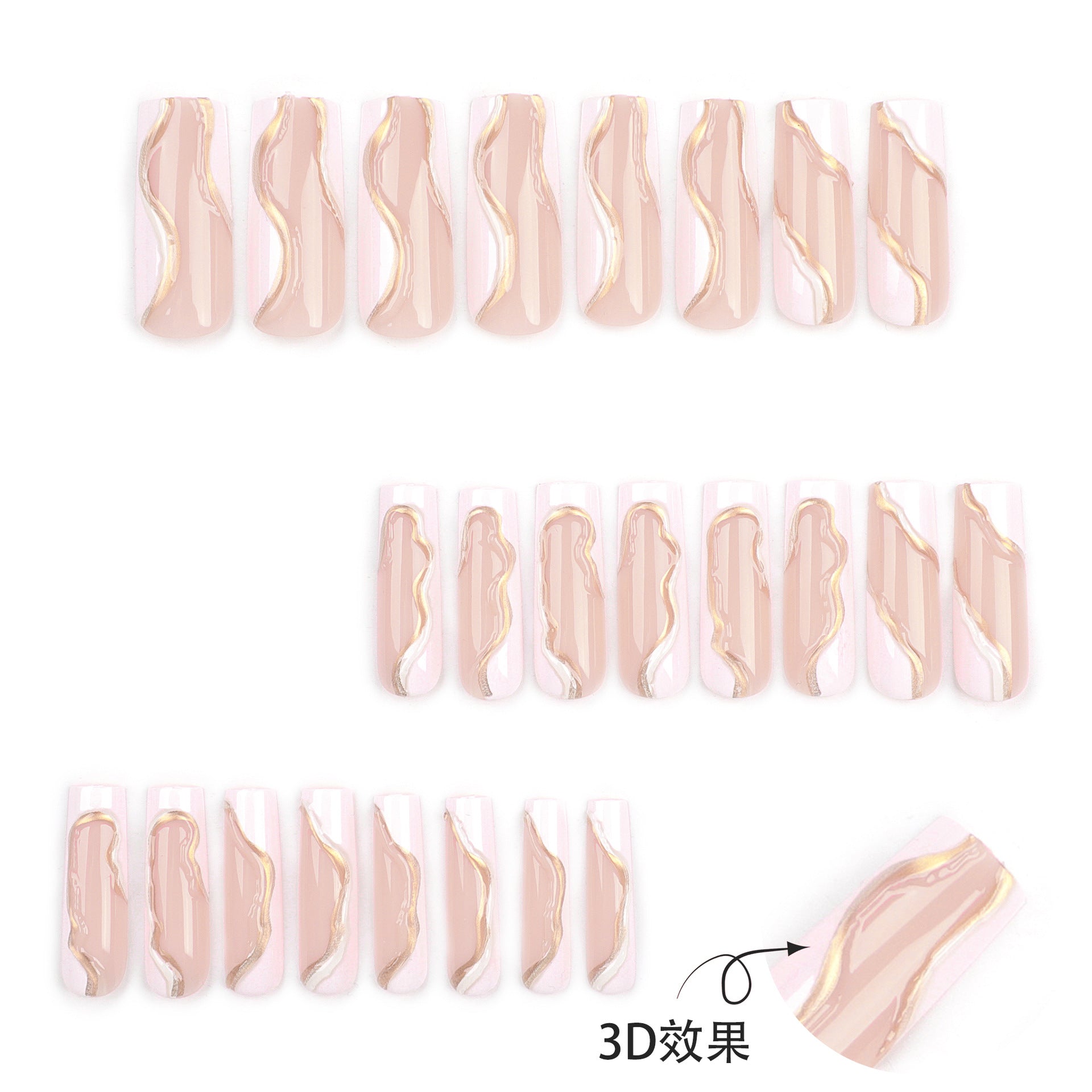 Wholesale 24 Pieces/box Gold Wave Stripe Press-on Nails Kits Nail Stickers ACC-NS-LeFan050