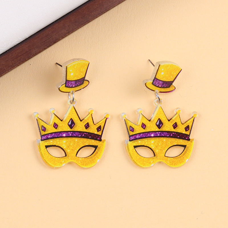 Wholesale Acrylic carnival mask crown earrings