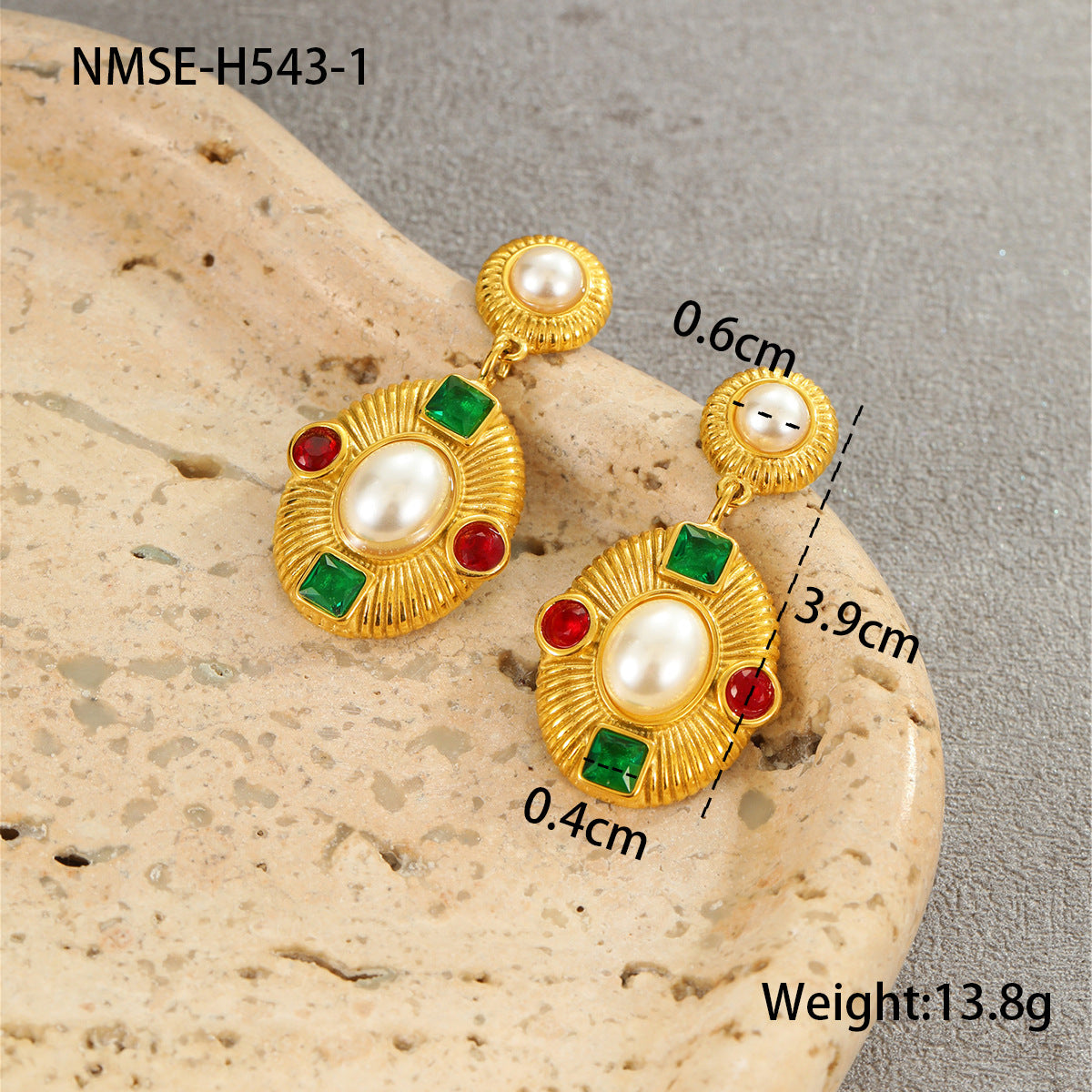 Wholesale Retro Mid-Century Style Exaggerated  Stainless Steel Plated 18K Gold Inlaid with Pearls and Zircons Earrings