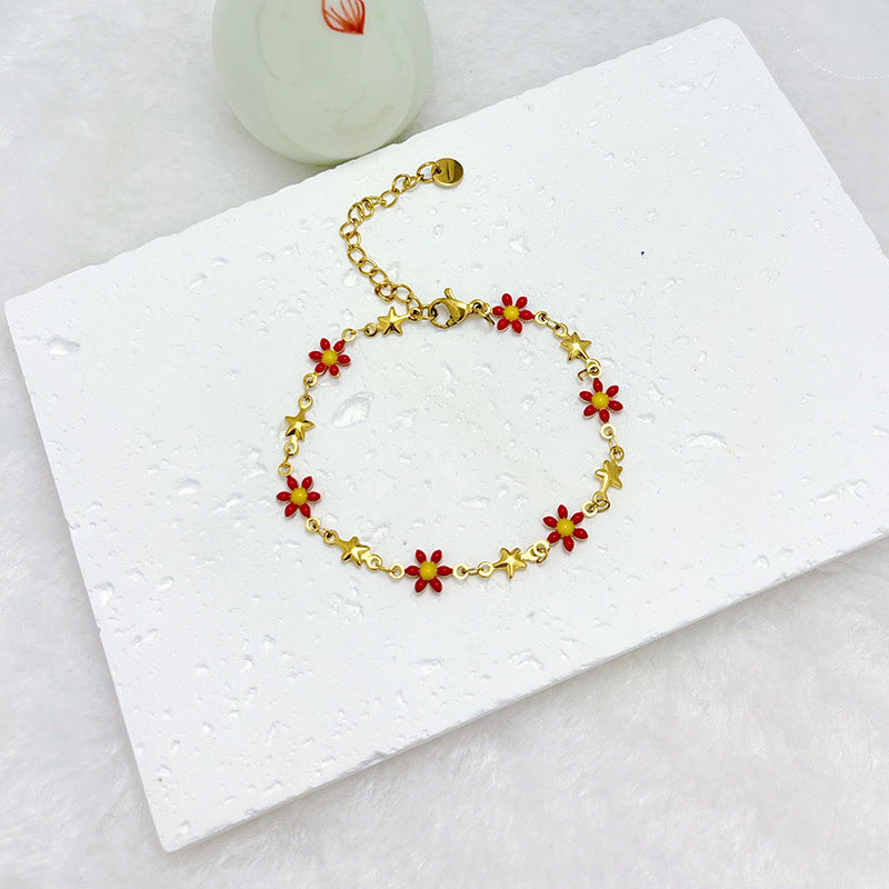 Wholesale  18k gold stainless steel daisy double-sided oil drop flower bracelet