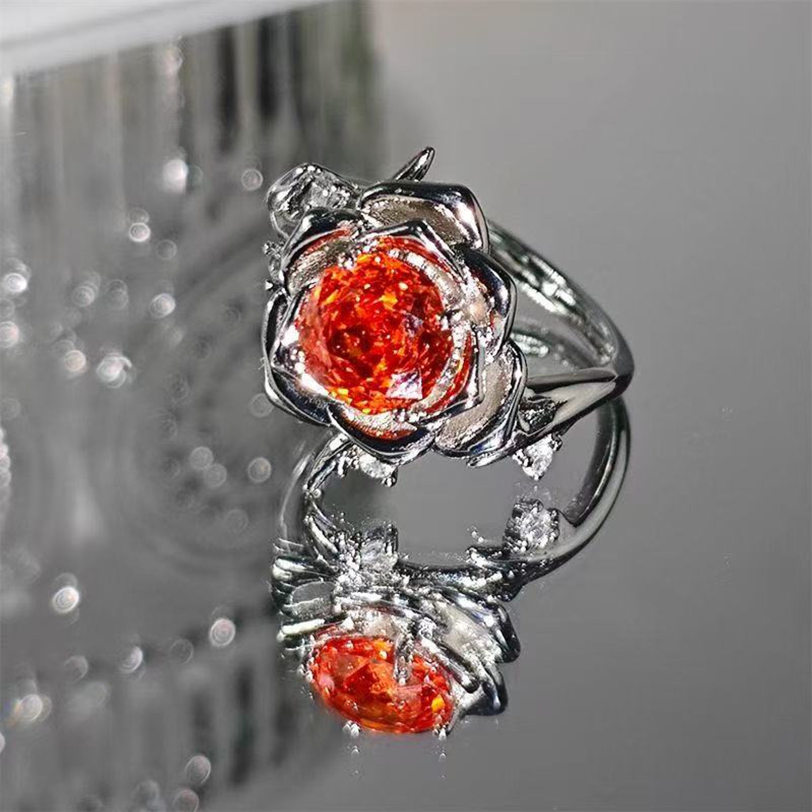 Wholesale Bestselling Rose Ring,  3D Octagonal Cut Millennium Red Rose with Center Diamond,  High-End Women' s Gift