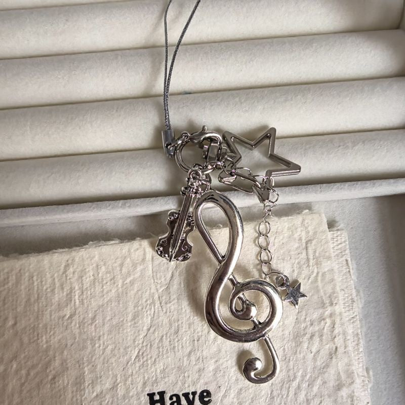 Wholesale Retro Alloy Star Musical Note Keychain,  Silver Oversized Buckle,  Car Key Accessory