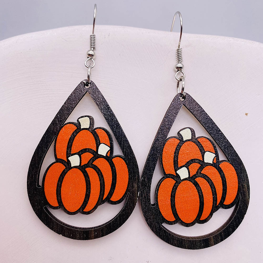 Wholesale Thanksgiving wooden earrings pumpkin turkey car water drop pendant earrings
