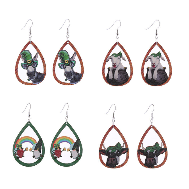 Wholesale Cross Mirror St. Patrick's Day Wood Earrings