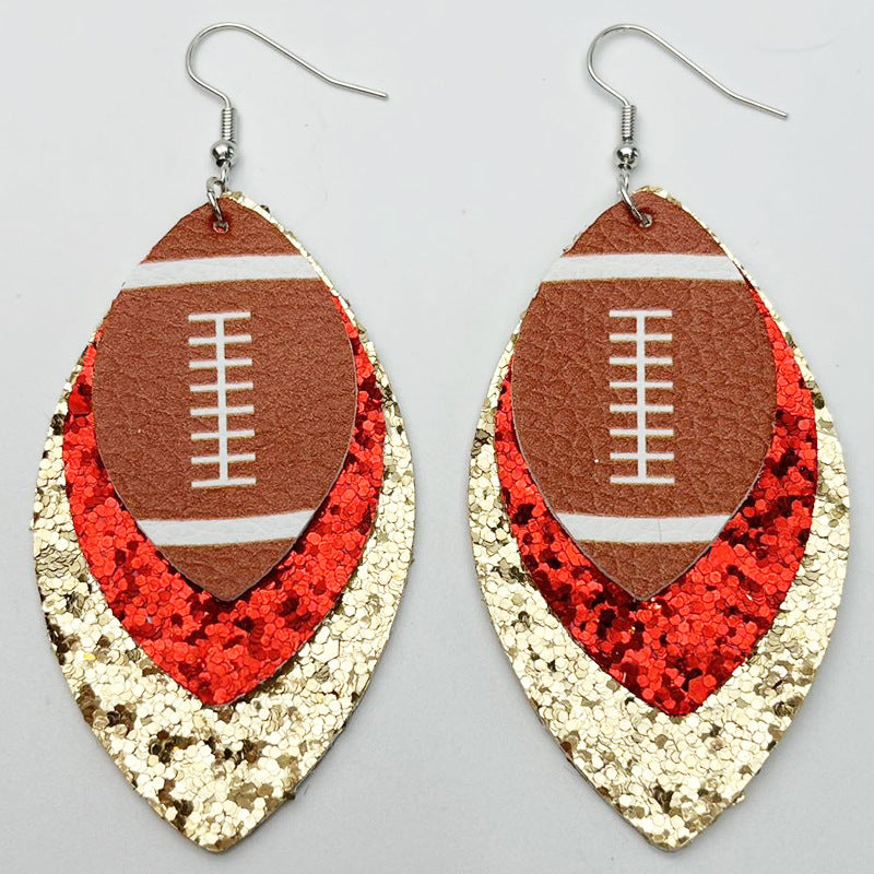 Wholesale 2pairs/pack Cheerleading Football Baseball Softball Sports Style Leather Earrings ACC-ES-HY115