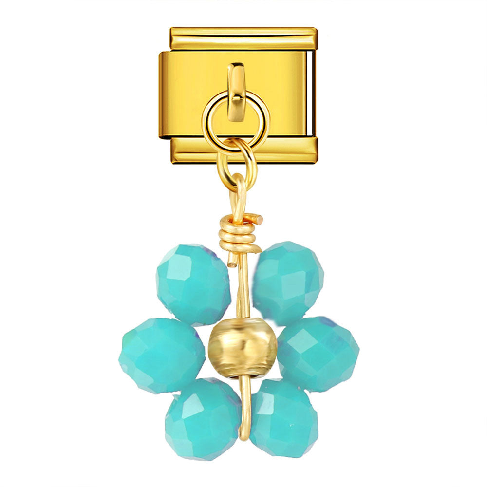 Wholesale Italian Charm Bracelet 9mm DIY  Crystal Bead Flower Pendant Creative Stainless Steel Composable Bracelet