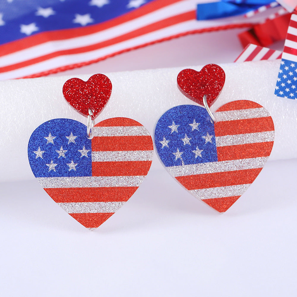 Wholesale Independence Day American flag heart star pendant earrings