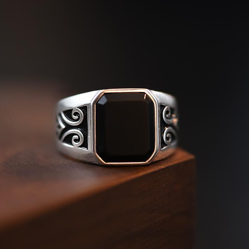 Wholesale Auspicious cloud pattern obsidian ring open ring