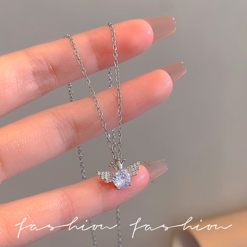 Wholesale Light Luxury Titanium Steel   Colorful Zircon Heart Necklace