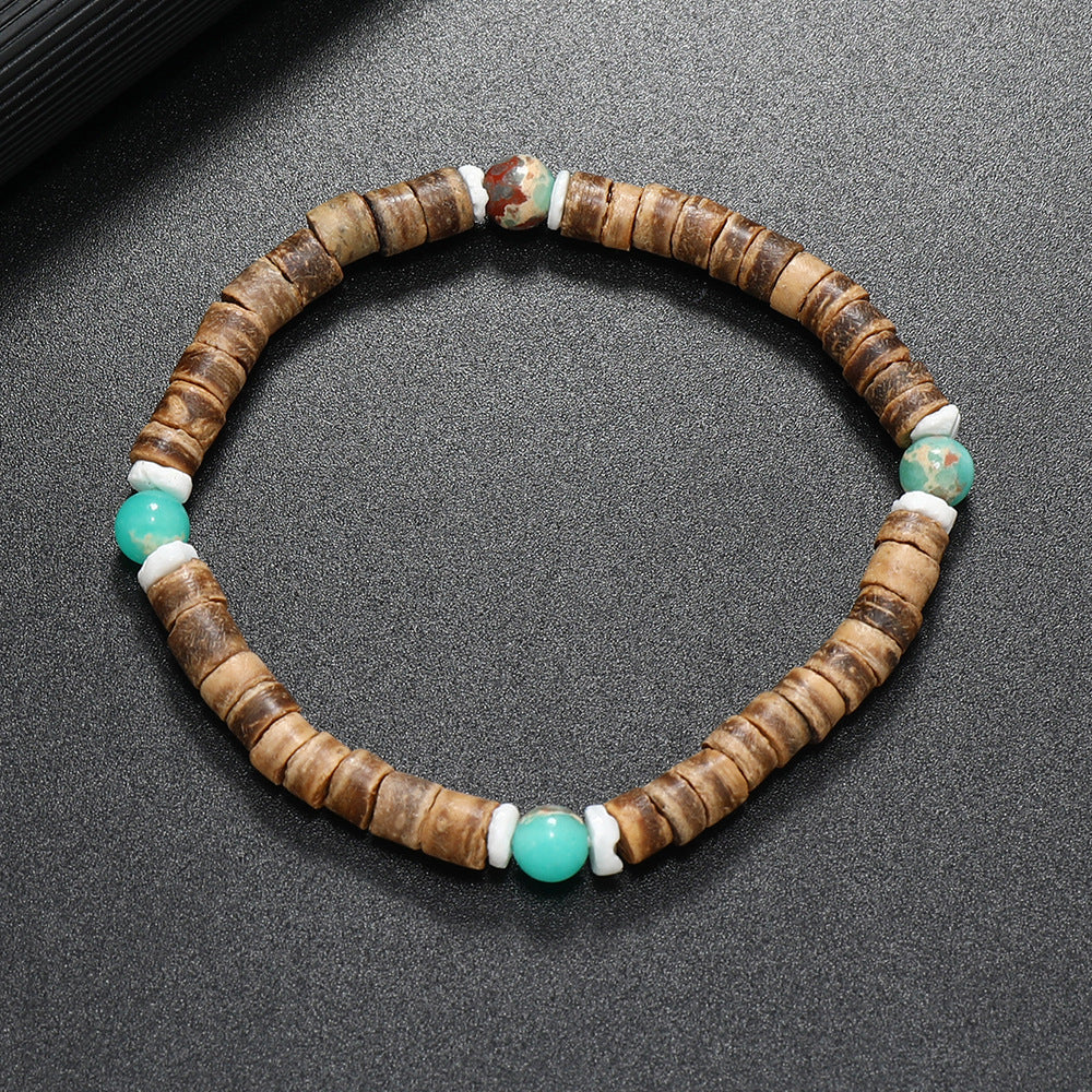 Wholesale Retro Ethnic Style nut Shell Natural Turquoise Bracelet