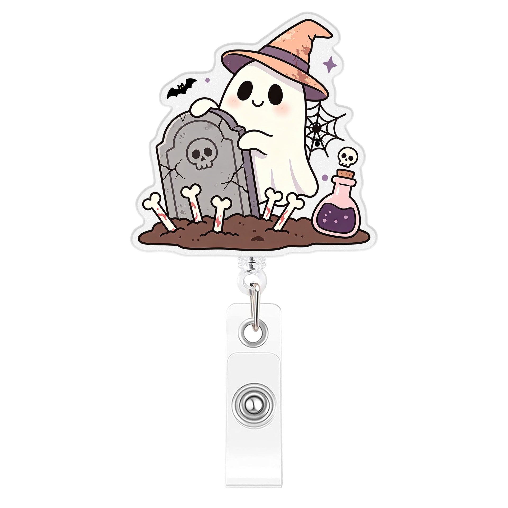 Wholesale Acrylic  BOO Cartoon Retractable Badge Reel Decorative Pendant For Party And Everyday Use