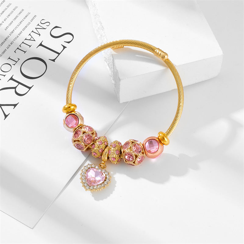 Wholesale Colorful Crystal Heart Beaded Stainless Steel Bracelet ACC-BT-QingLian001