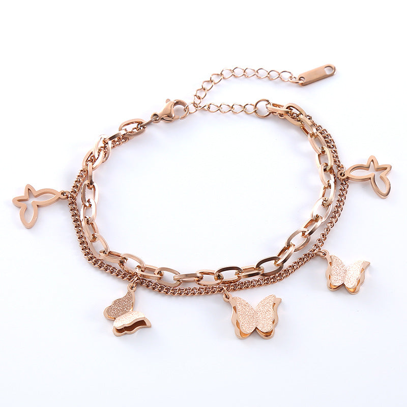 Wholesale stainless steel double-layer hollow butterfly bracelet