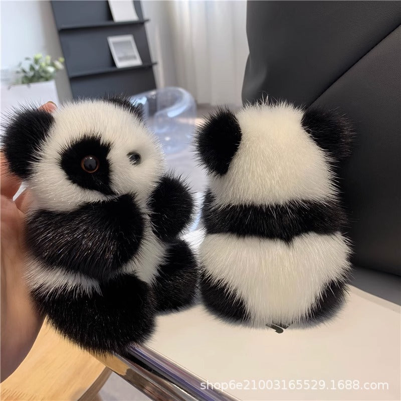 Wholesale Cute Mink Hair Panda Doll Pendant Keychain