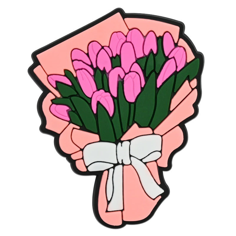 Wholesale  Random 100pcs  floral bouquet series PVC Soft Rubber Shoe Buckle Decoration