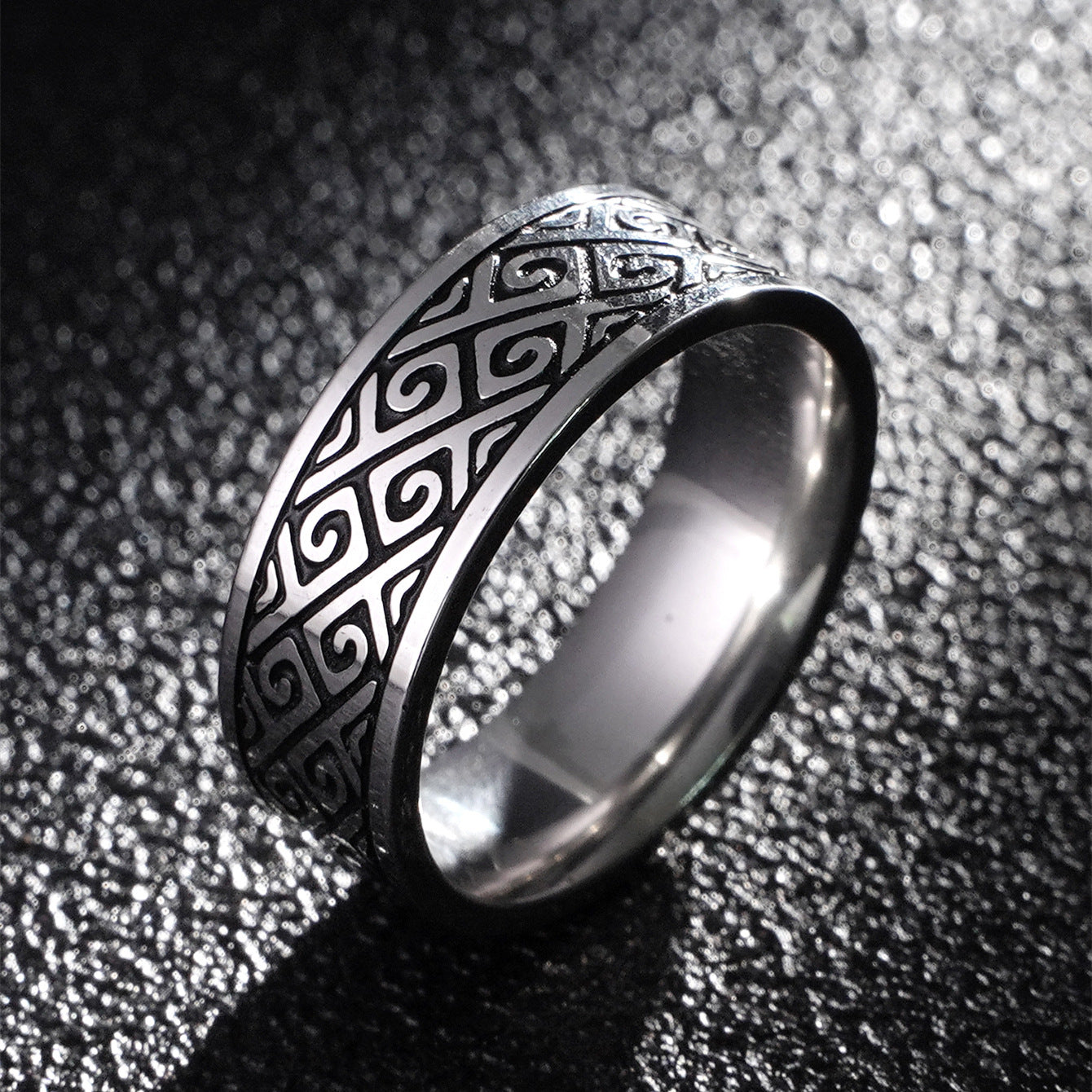 Wholesale 8mm Men's Titanium Steel Retro Fish Pattern Blackened Rings ACC-RS-GouYa005