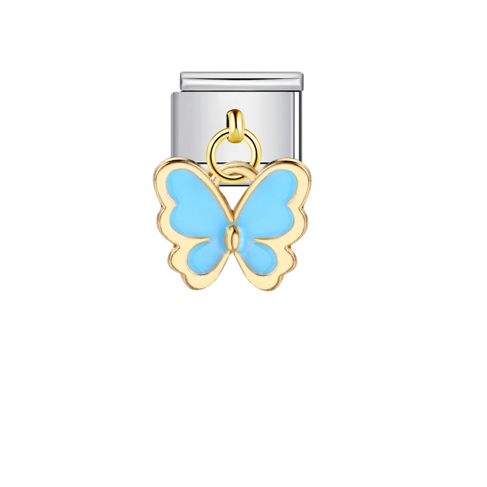 Wholesale Italian Charm Bracelet 9mm DIY Splicing Removable Oil Drop Color Butterfly Stainless Steel Composable Bracelet